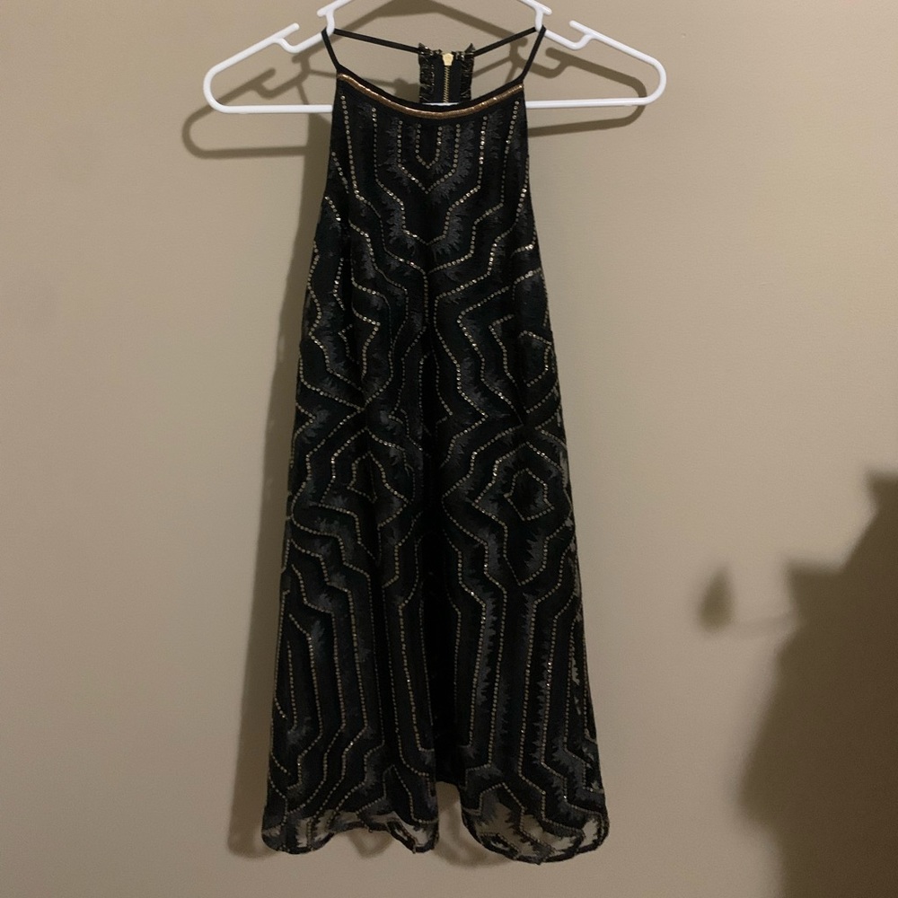 Saylor Sequined Mini Dress in black and gold